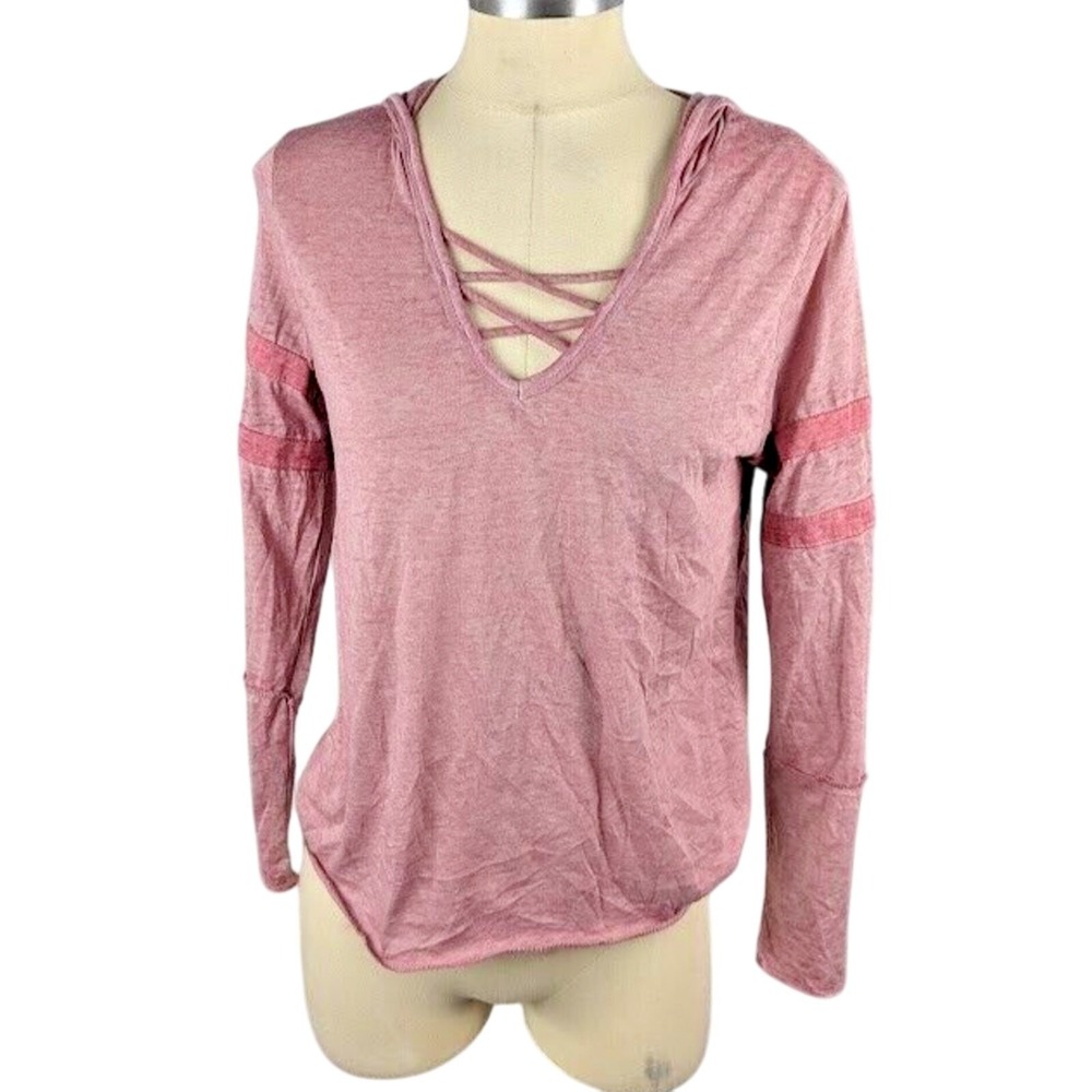 Planet Gold Burnout Crisscross-Trim Hoodie Juniors Size L Mesa Rose *Flaw*